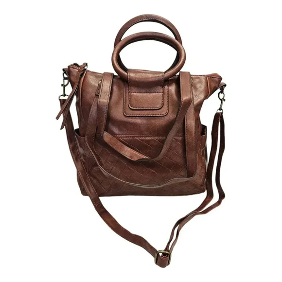 omen's Vegan Leather Convertible Tote Handbag, Stylish Round Handles, Large - Picture 10 of 12